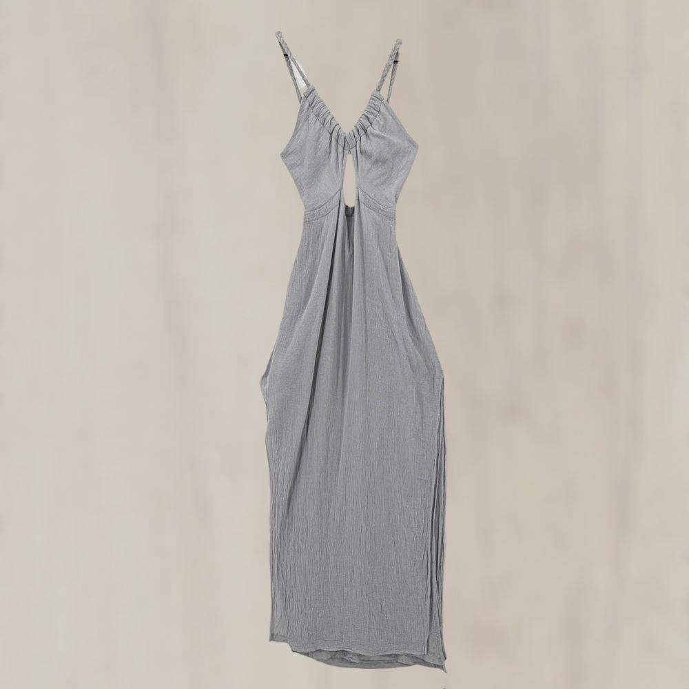 KAYA Grey Knit Long‎ Dress Braided Tie